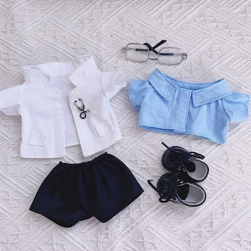 20cm No Attribute Fashion Blue Hairband Blue Shirts Pants Cool Handsome Uniform Clothes Plush Doll Costume Outfit Accessories