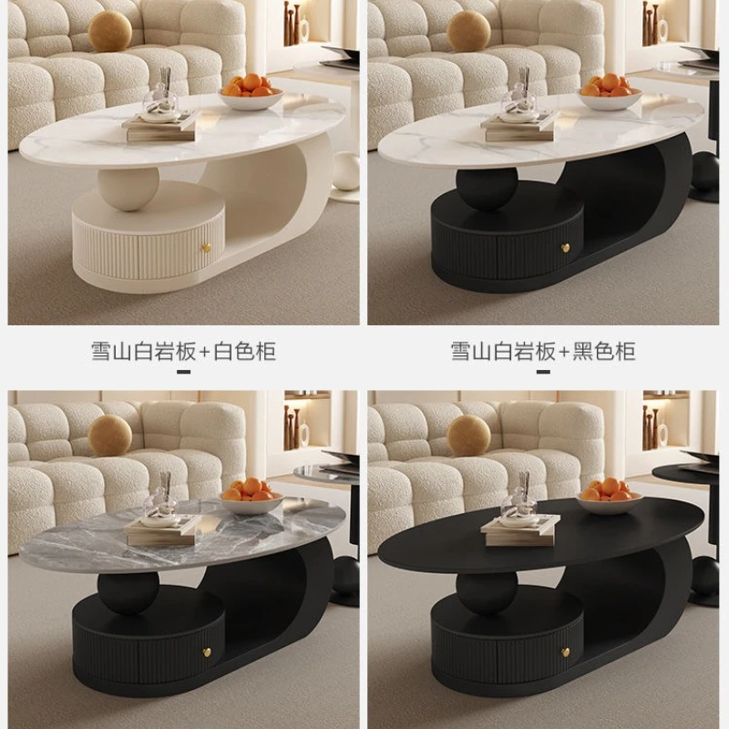 

Cream ins wind rock slab oval coffee table living room wrought iron coffee table small apartment new net red tea table edge