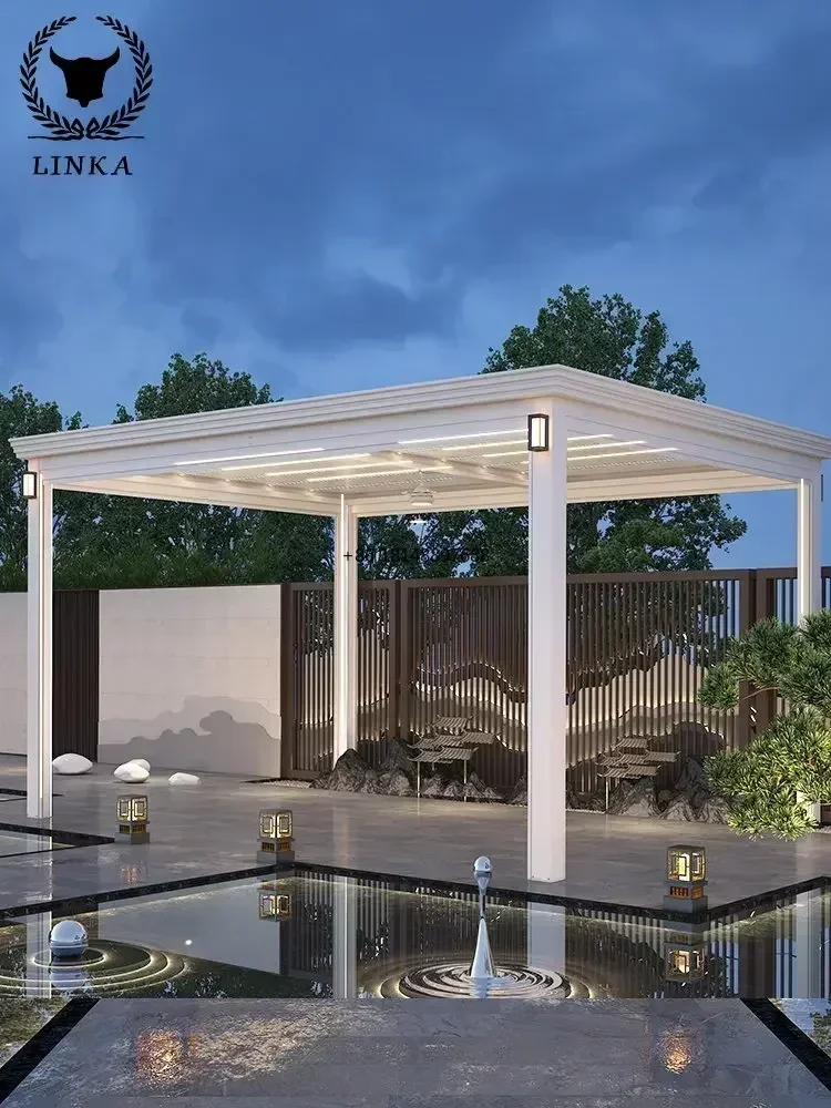 New Style 6x4m OEM Motorized Aluminum Louvered Roof Pergola Kits With LED Lighting