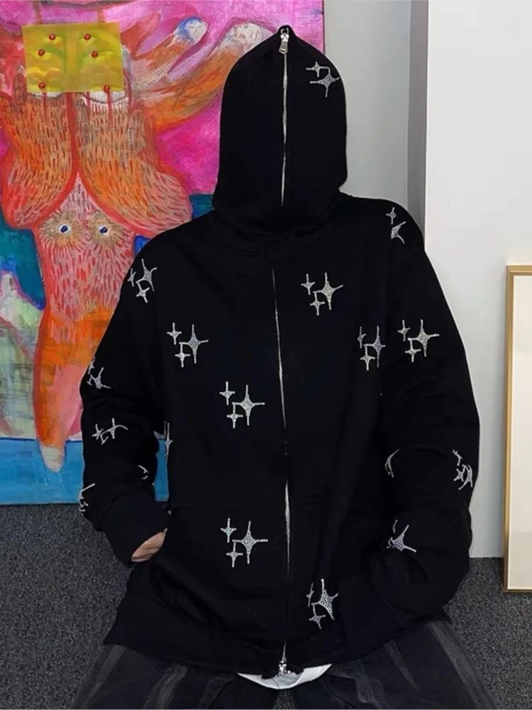 

Autumn Punk Zip-up Jacket Y2k Star Sweatshirt Korean Casual Vintage Long Sleeve Top Gothic Grunge Hooded Outerwear