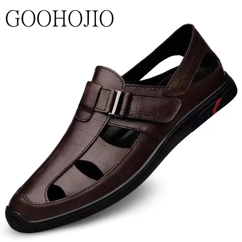 Summer Men Sandals Cozy Hollow Non-slip Soft Cool Lighted Breathable All-match Classic Wearable Fashion Casual Leather Sandals