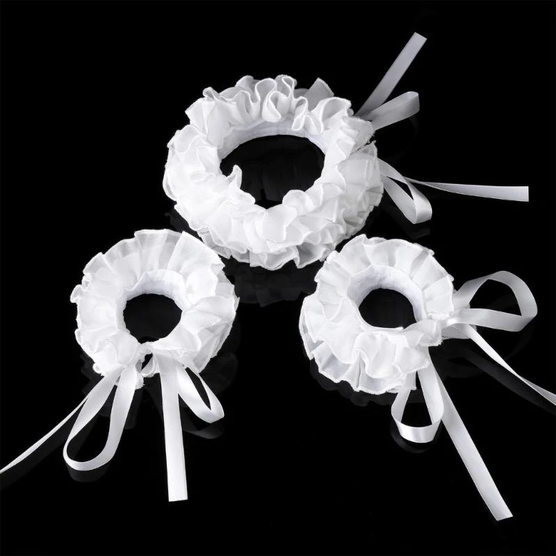 E56A Elizabethan Ruffle False Collar Victorian Neck Ruff and Wrist Cuffs Set for Halloween Cosplay Costume Accessories