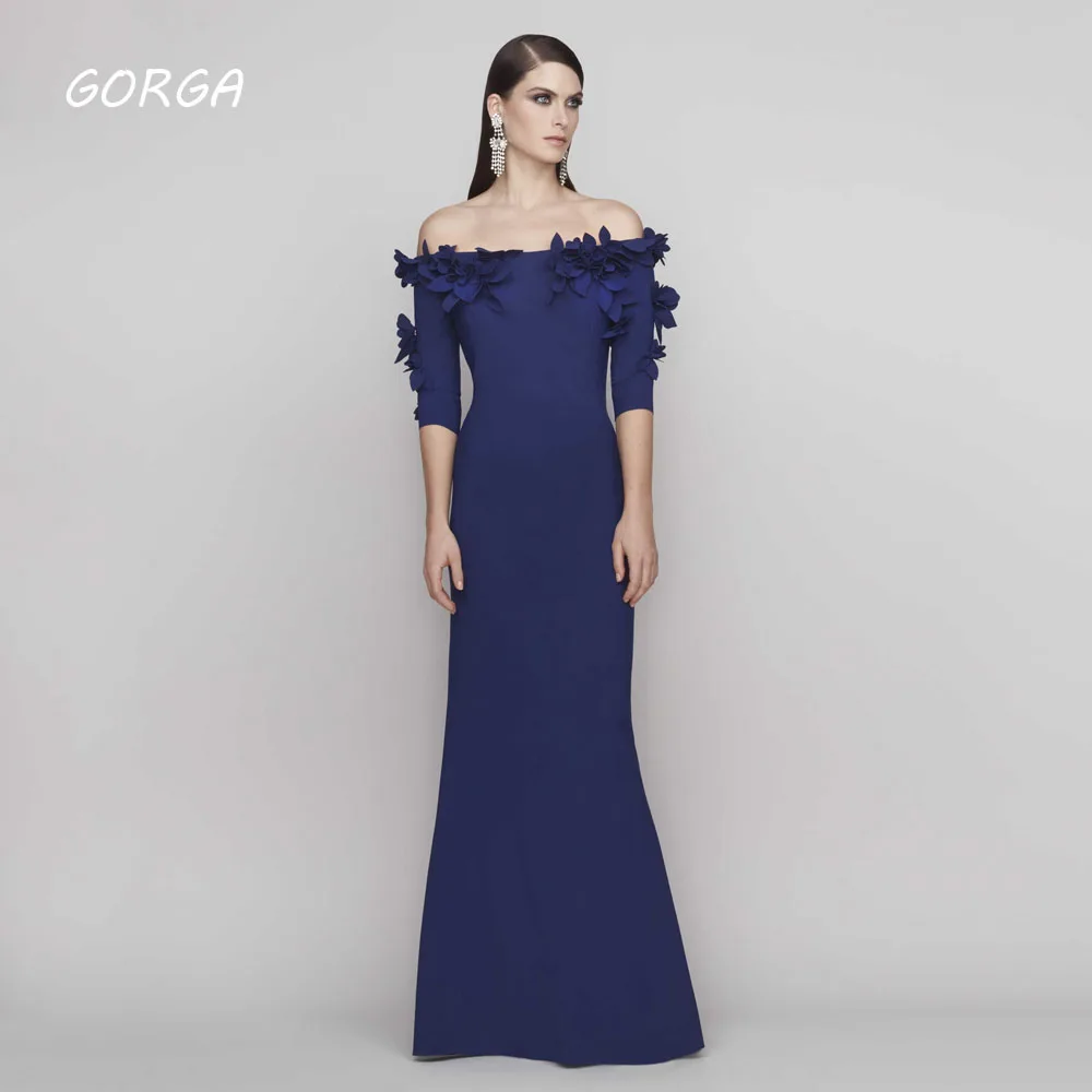 

GORGA Appliques Off the Shoulder Mermaid 2024 Slim Crepe Half Sleeve Ocassion Gown Floor-Length Evening Dress فستان سهرة نسائي