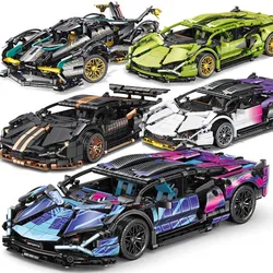 City Technical MOC Sport Car Mechanical V12 Supercar Model Building Blocks Assemble DIY Racing Car Bricks Toys For Children Gift