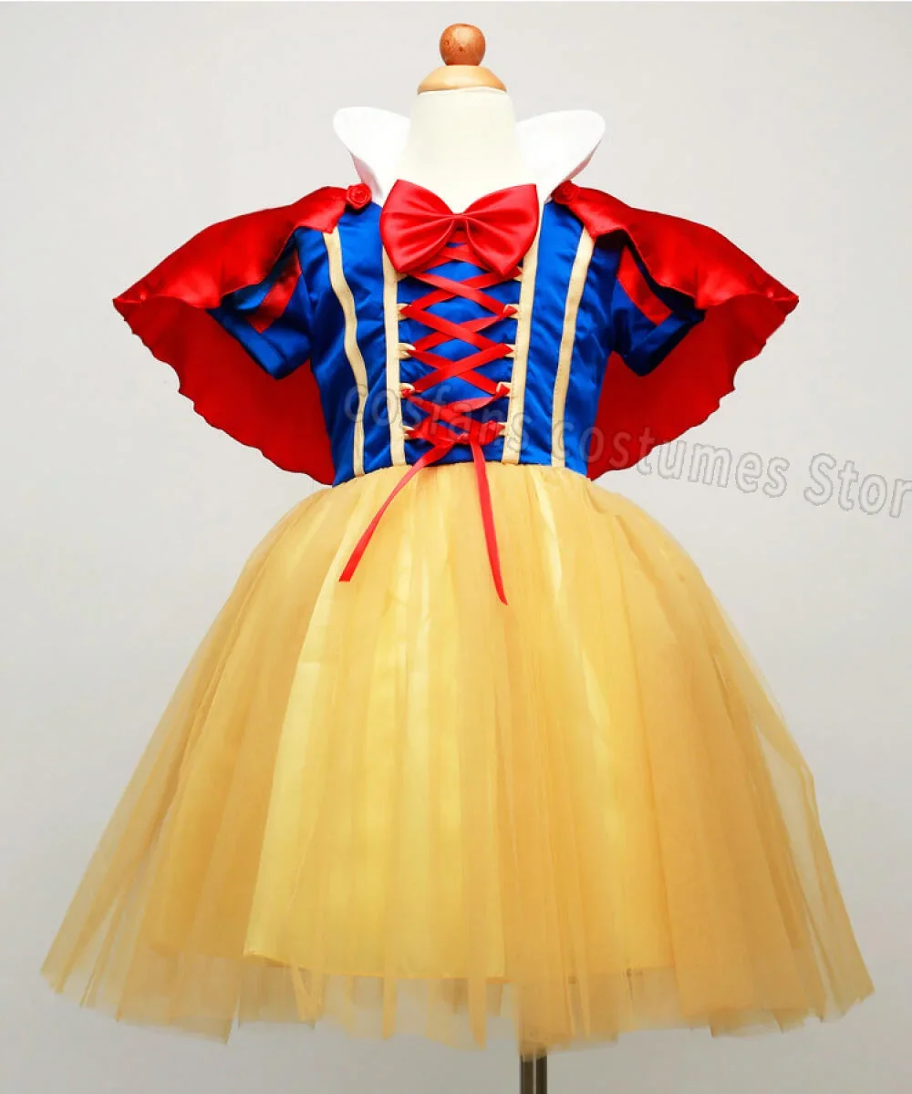 

2025 Robe de princesse blanche-neige pour filles, Costume avec Cape, couvre-chef, Halloween, carnaval, fête d'anniversaire