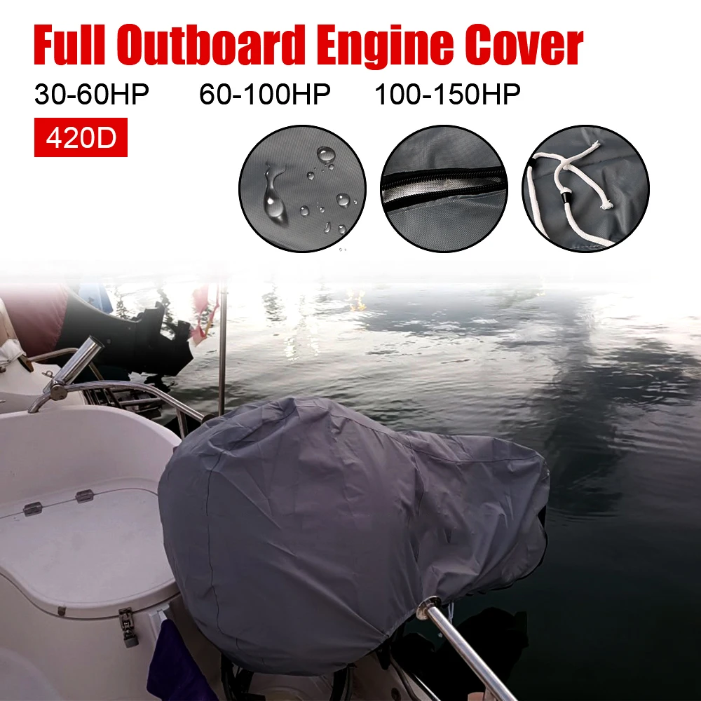 

Водонепроницаемый солнцезащитный козырек с защитой от царапин, полная крышка подвесного двигателя, крышки двигателя для тяжелых условий эксплуатации, серый 420D, 30-150 л.с., защита для лодки