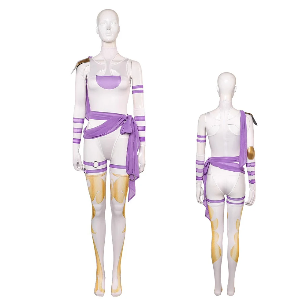 

Psylocke Cosplay Costume Game Rivals Psylocke Fighting Suit White Purple Jumpsuit Adult Women Halloween Party Outfits Hand Made