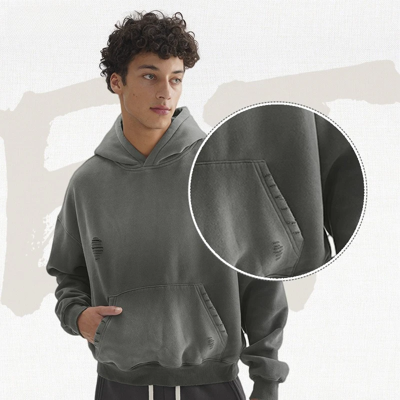 Premium Heavyweight Vintage Cropped Hoodie, Oversized Drop Shoulder & Double Hood for Men and Teenagers