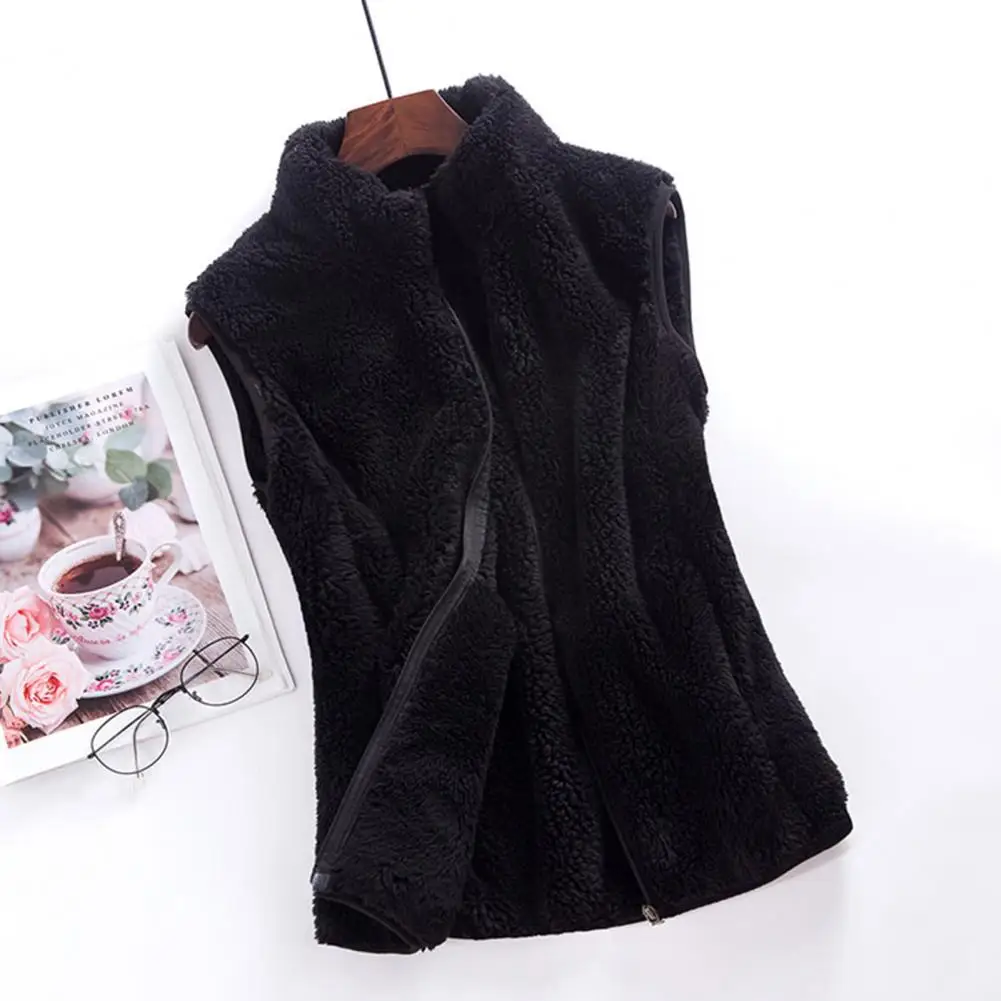 Women Waistcoat Cozy Winter Vest for Women High Collar Soft Plush Cold Resistant Stay Warm Outdoors Zipper Closure Waistcoat