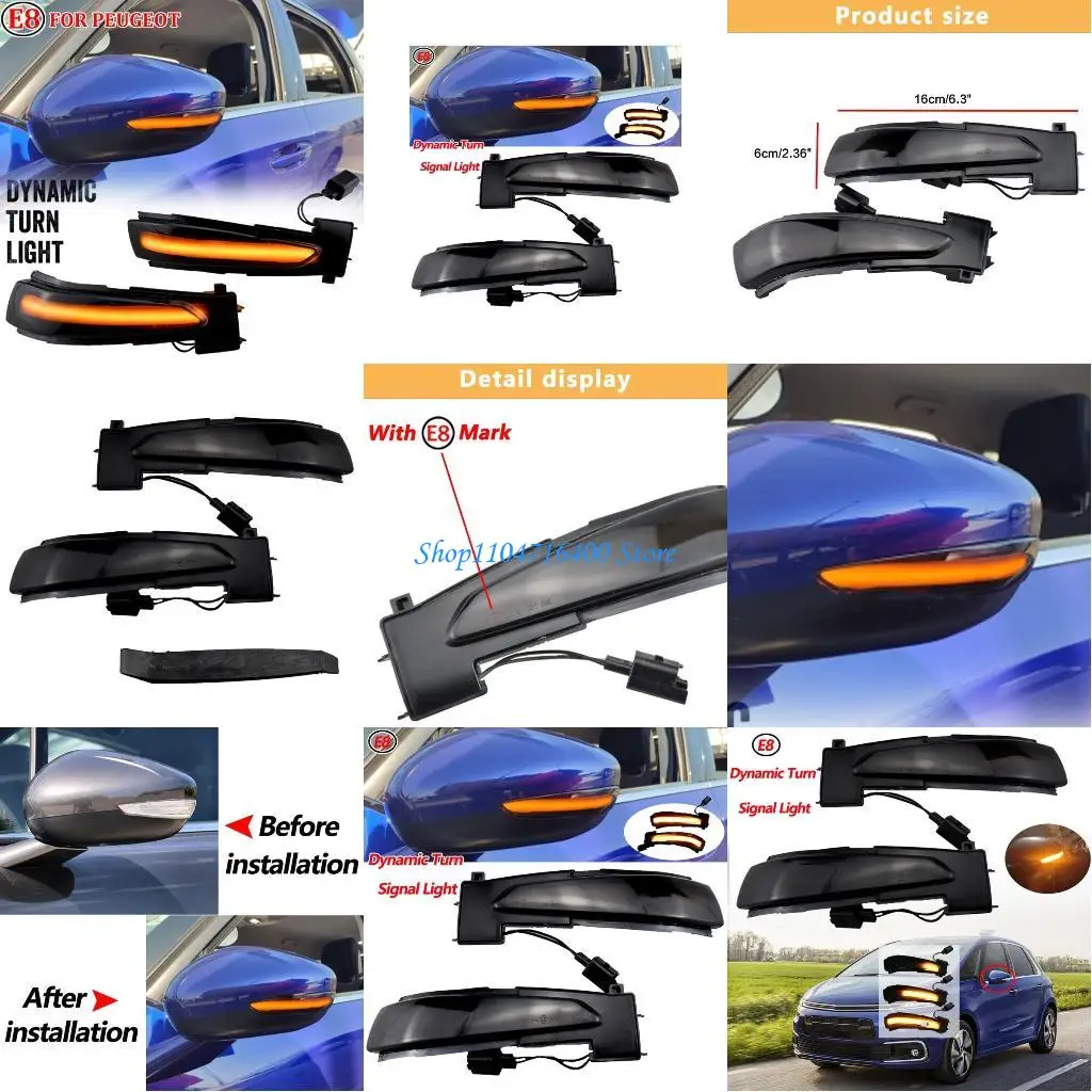

y1gd 2x Car Scroll LED Dynamic Turn Light Fit for 508 SW for Citroen C4 Rear View Mirror Flashing Repeater