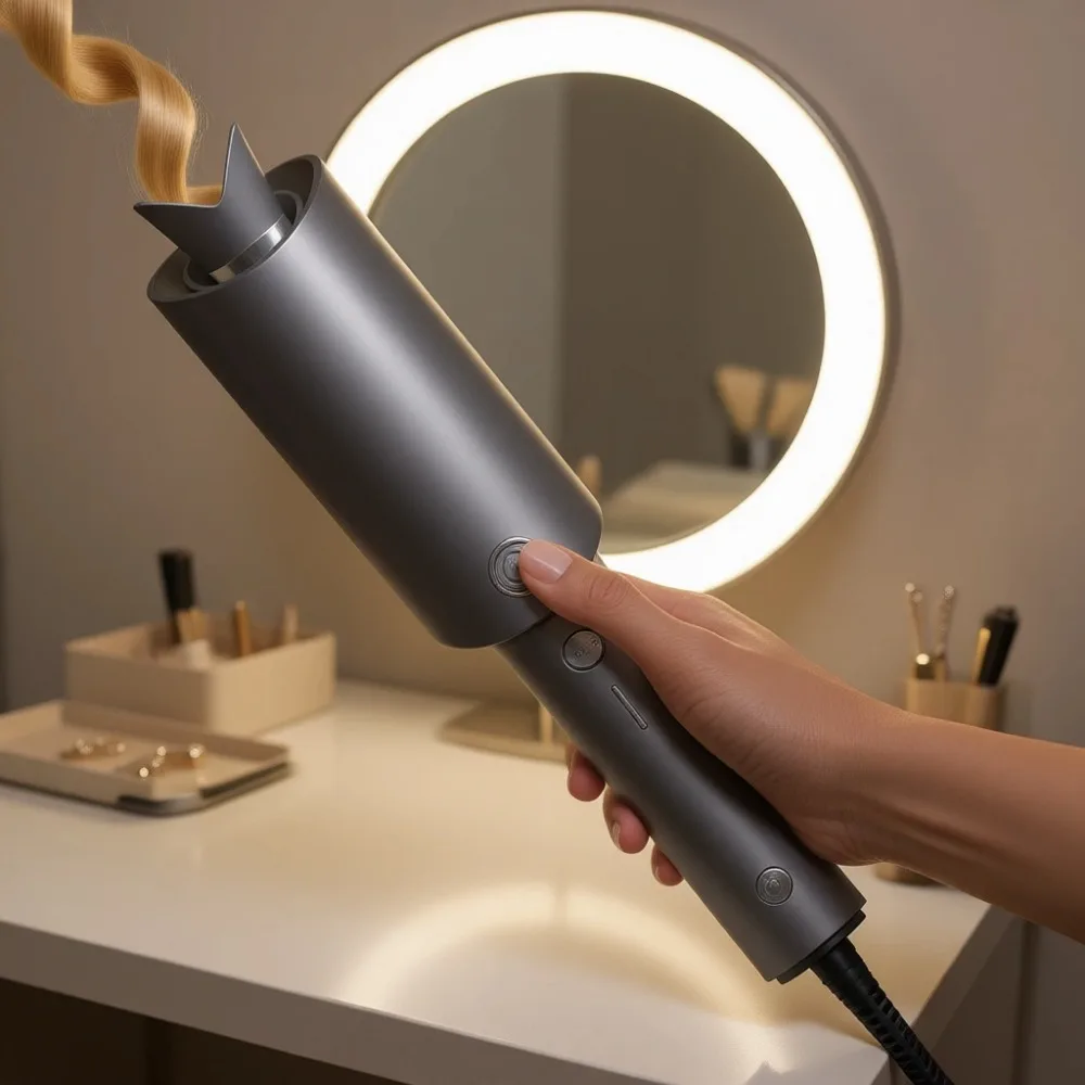 Automatic Rotating Curling Iron for Beach Waves Portable Dual Voltage Ceramic Coating 1 Inch