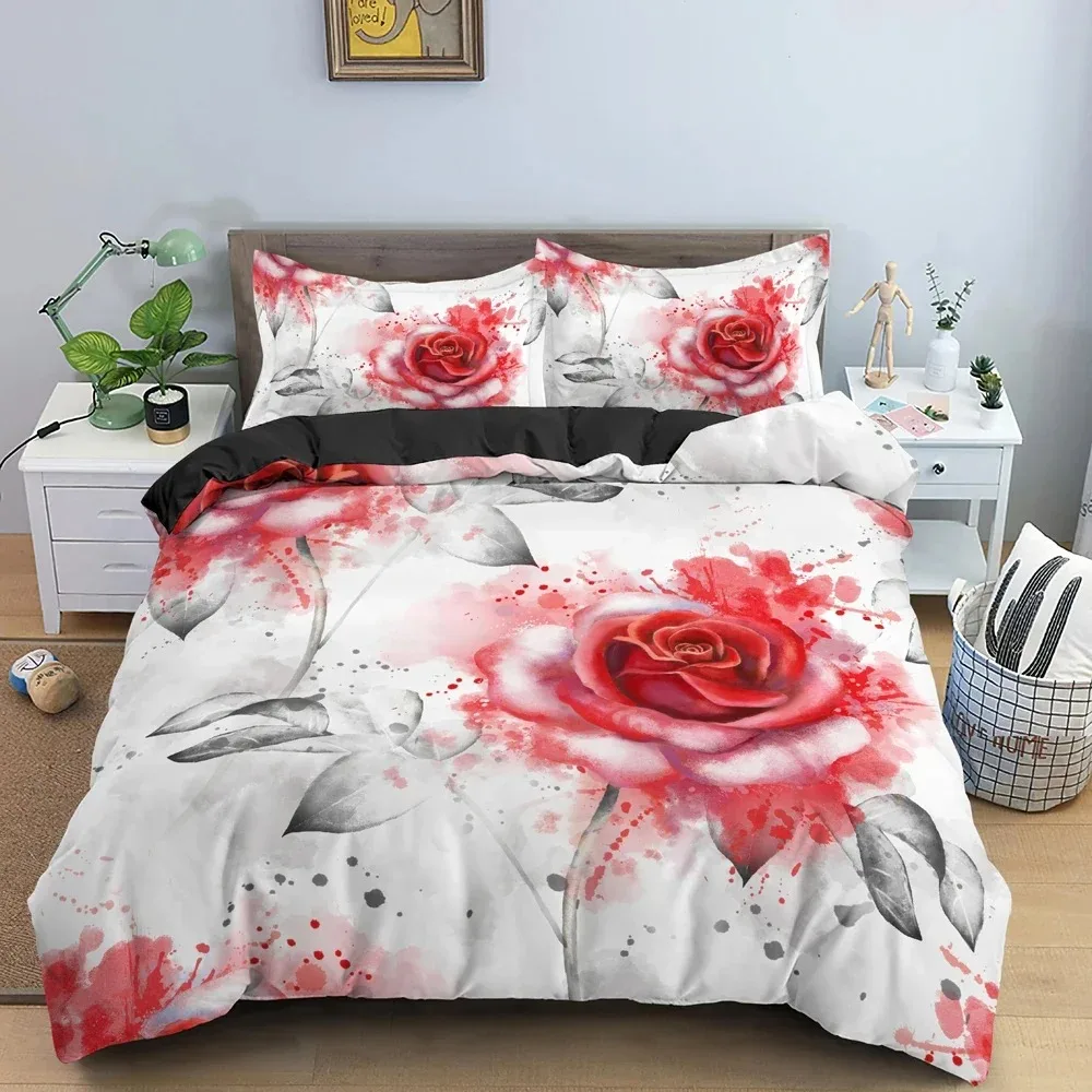 3D Floral Bedding Set Luxury Cozy Duvet Cover Set With Pillowcase Beautiful Roses Bedclothes For Bedroom Decor Twin King