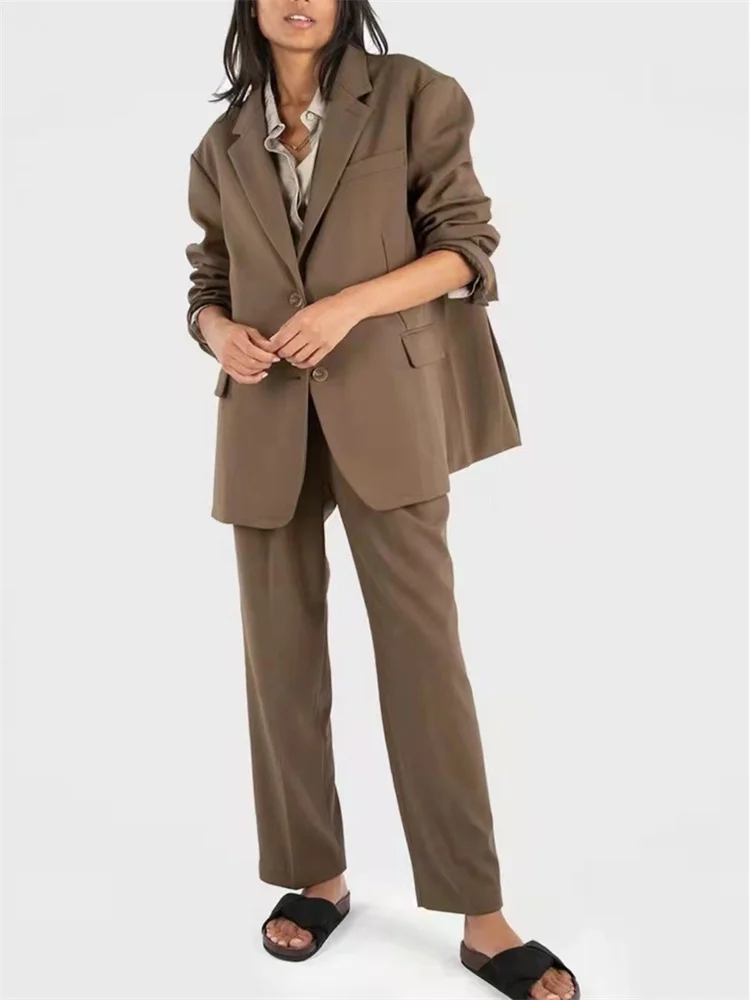 Autumn women's blazers 2024 Lady Classic Silhouette Loose Jacket Pants Suit , Ladies Single-Breasted Office Coat Or Trousers