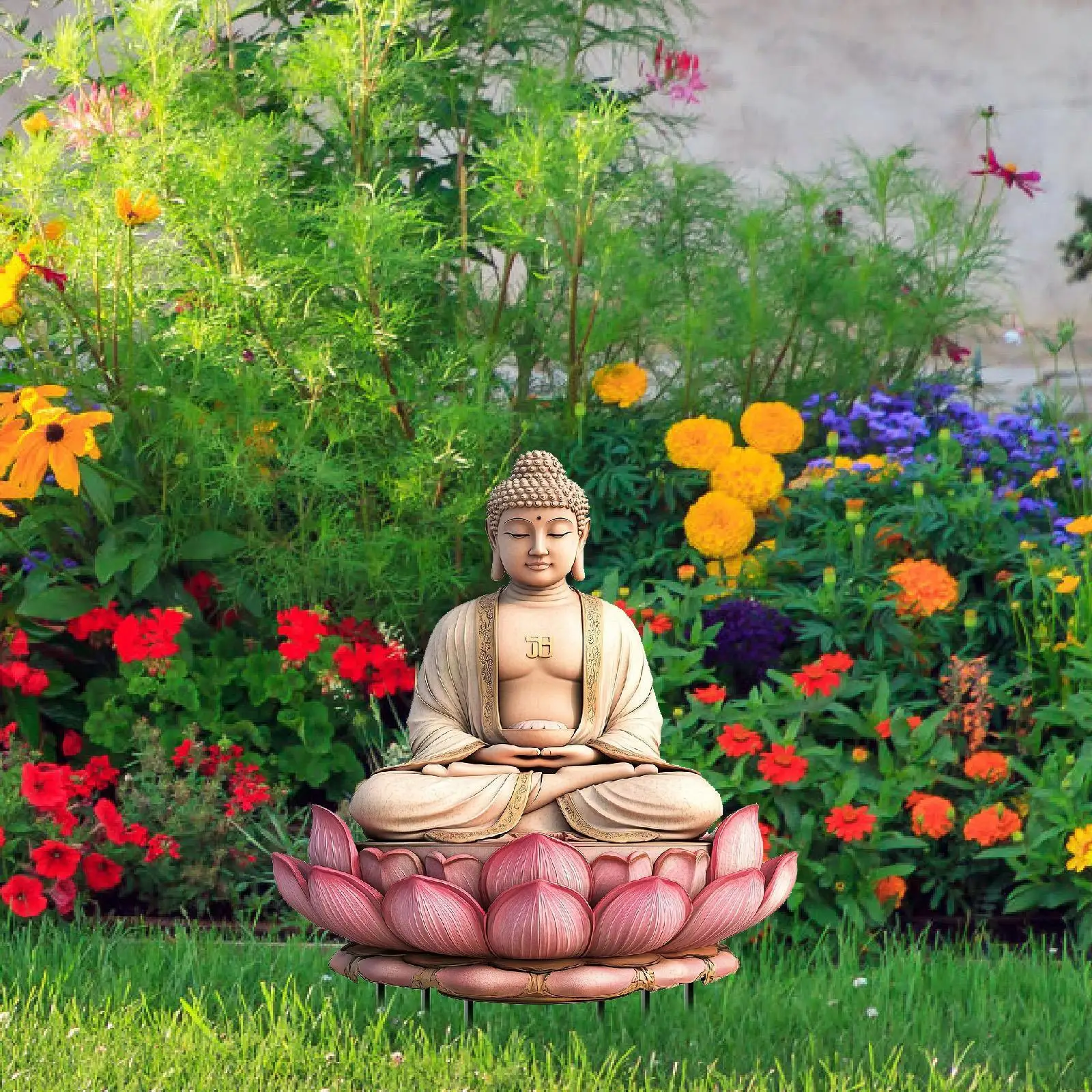 Garden Stake 2D Acrylic Atmosphere Props Gifts Decoration Buddha Sitting in Lotus for Patio Yard Potted Plant Outdoor Porch