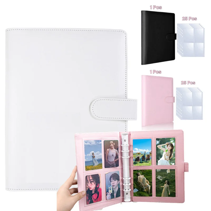 A5 Kpop Fotokartenordner mit 25 Seiten, 4 Fächer, Kartensammleralbum mit 200 Kartenfächern, PU-Ledereinband, Organisationskarten