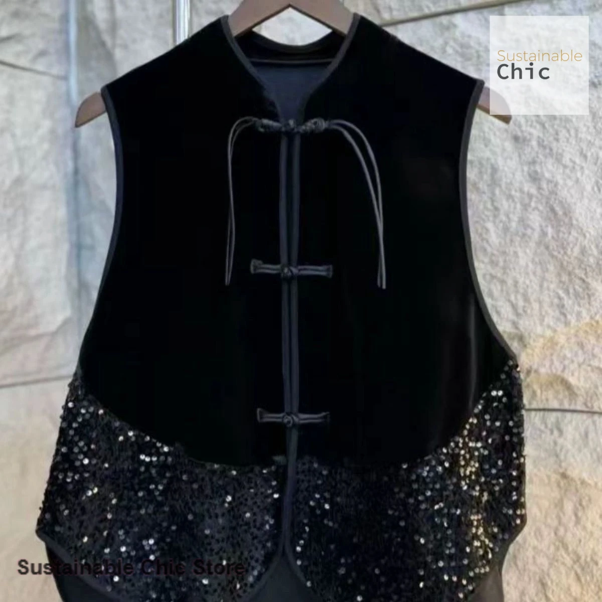 النمط الوطني الصيني المتقدمة مشبك الربط الثقيلة مطرزة سترة بلا أكمام المرأة معطف المخملية الجديدة سترة في الخريف والشتاء #2