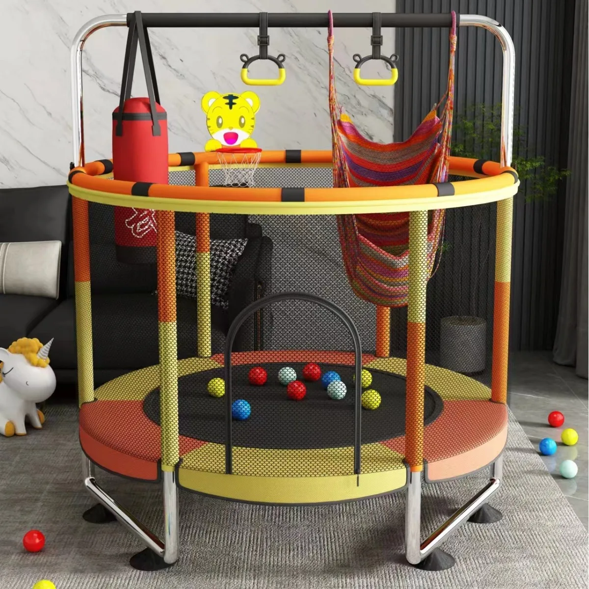 40-inch Fitness Trampoline Indoor Diameter 1 Meter for Adults and Children Elastic Rope Round Silent Trampoline Without Armrests