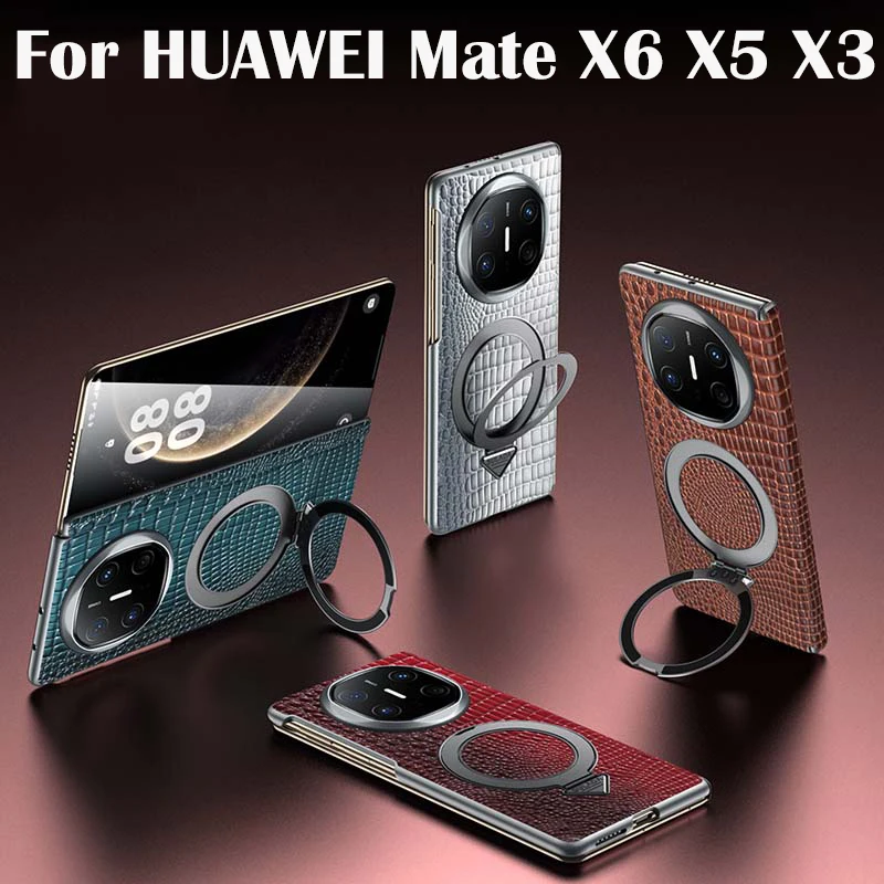 

Case For Huawei Mate X6 X5 X3 Business Luxury Magnetic Circle Alligator Pattern Bracket Shockproof Hard Mobile Phone Case Cover