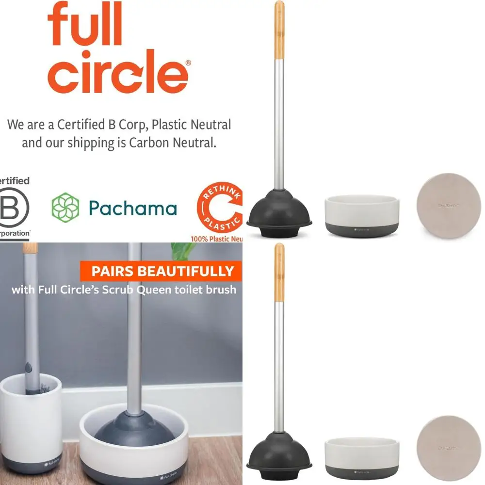 

Ceramic Toilet Plunger Holder with Earth Disk - Hygienic, Mold-Free, White