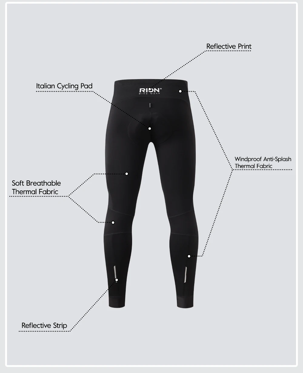 RION Fahrradhose für Herren und Damen, Winter-Thermo-Fahrradhose, MTB-Tights, gepolsterte Rennrad-Trägerhose, spritzwassergeschützt, winddicht, 7H 8H – Detail 11
