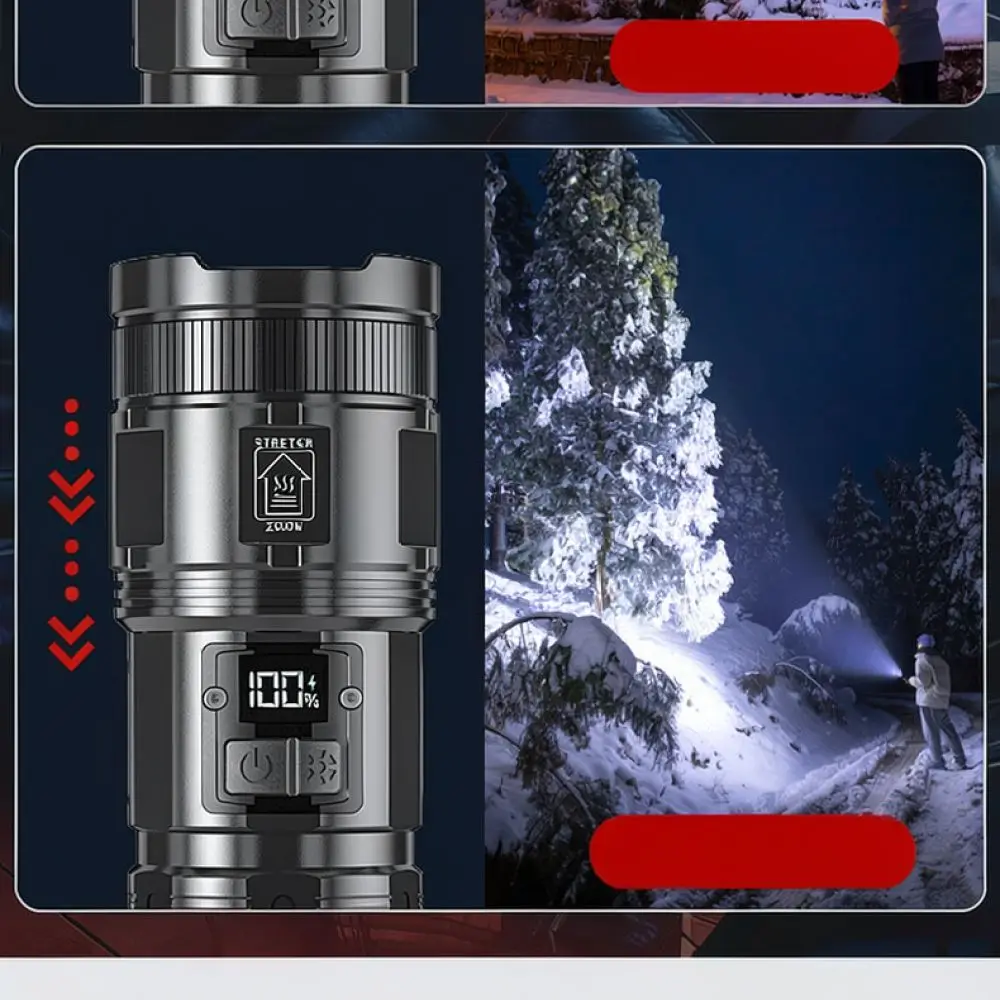 Portable LED Flashlight Rechargeable Zoomable Torch Outdoor Searchlight With Digital Power Display For Hiking Night Fishing