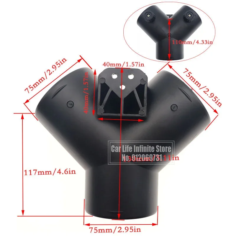 60/75mm Y Branch Car Heater Adjustable Air Vent Ducting Heater Exhaust Connector w/Regulating Valve Flap For Webasto Diesel