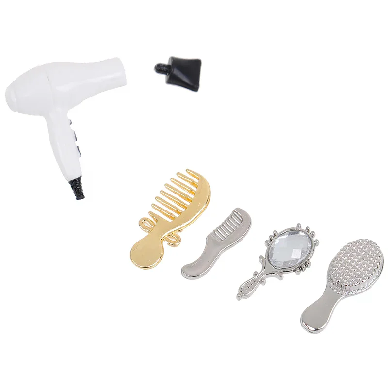 Minituare Hair Salon Dollhouse Alloy Hair Grooming Tools With Small Hairbrush Mirror Blow Dryer Hairdressing Model Accessori view 4