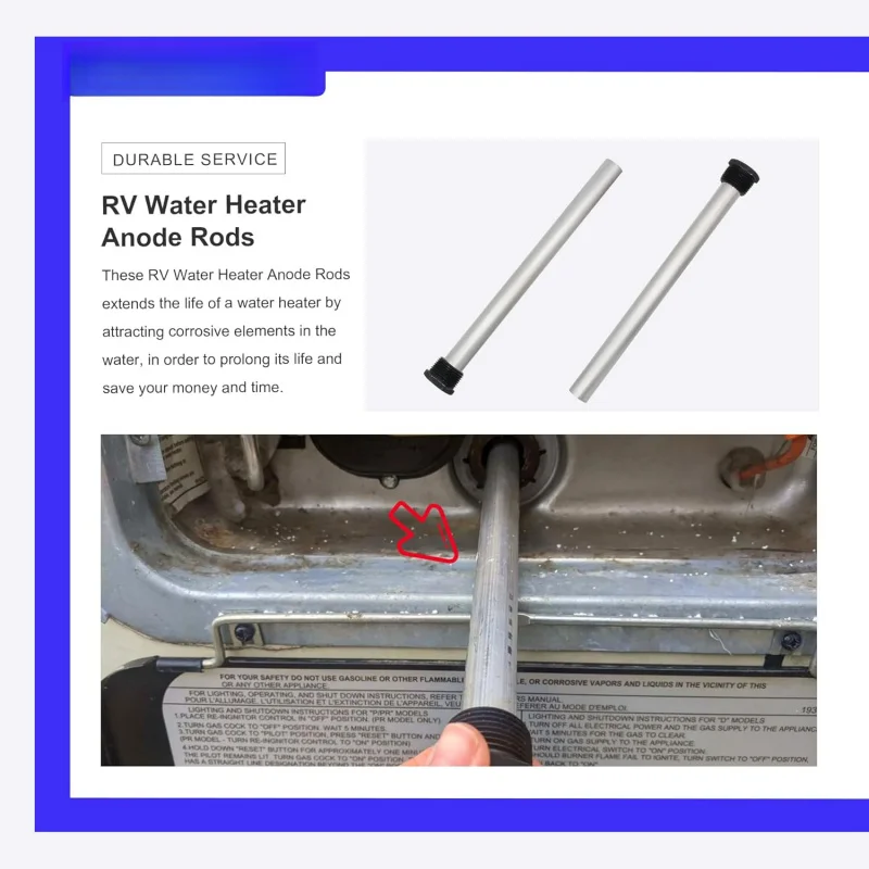 2PC RV Heater Anode Rods, 9.25 x 3/4 NPT Magnesium Anode Rod Fit RV Heater, Suburban & Mor-Flo RV