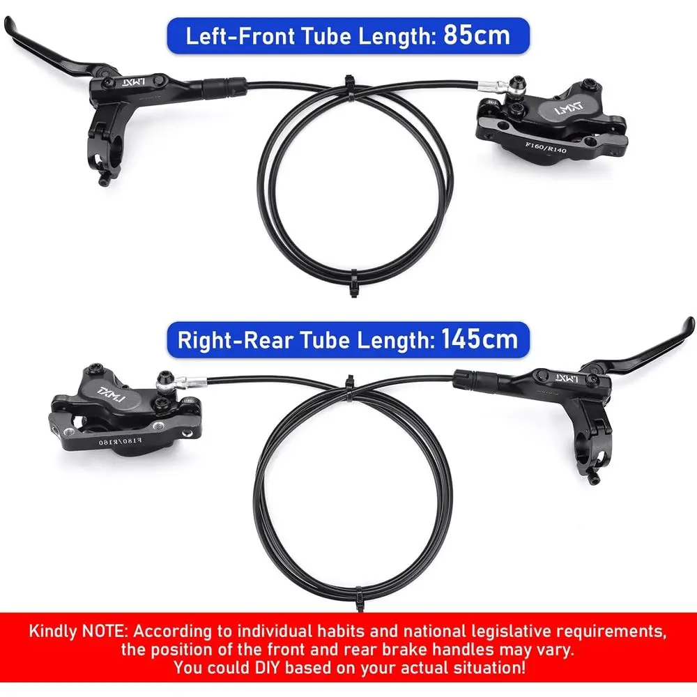 مجموعة فرامل قرصية MTB بأربعة مكابس من TOBWOLF، مجموعة فرامل هيدروليكية مع دوارات 160 مم وسادات فرامل سيراميك، أمامي يسار 85 سم & R