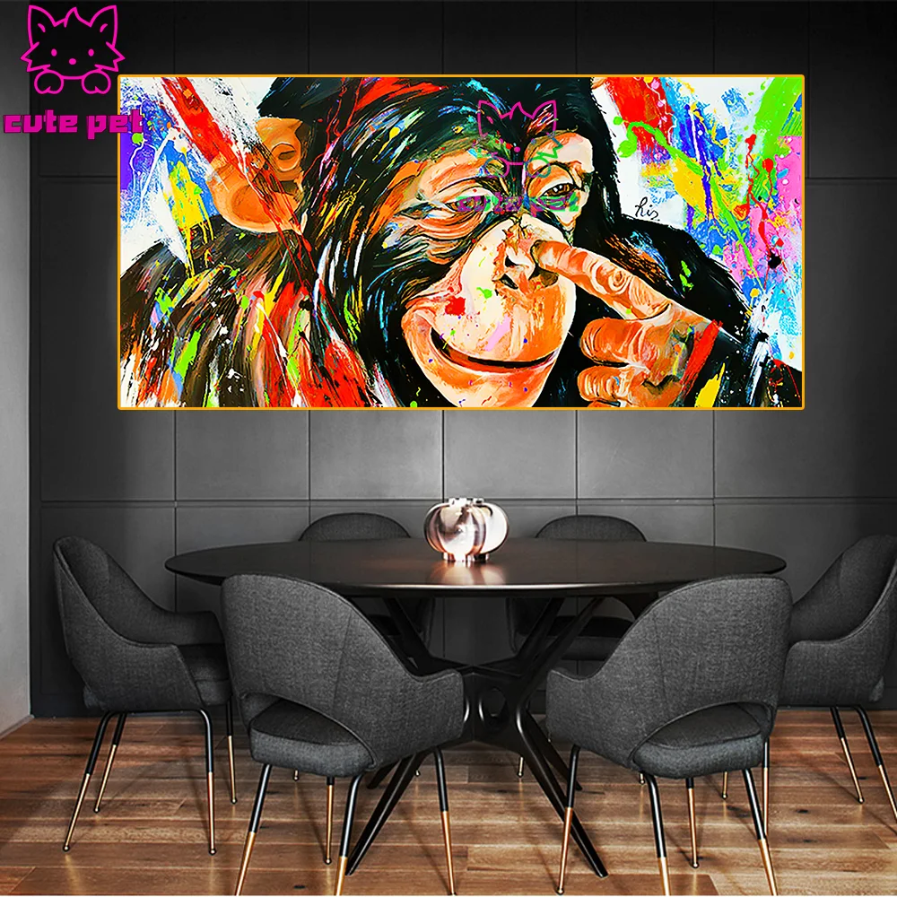 5D Diy Diamond Painting Funny Graffiti Art Monkeys Gorilla Animal Large size Cross Stitch Embroidery Mosaic Full Square Round