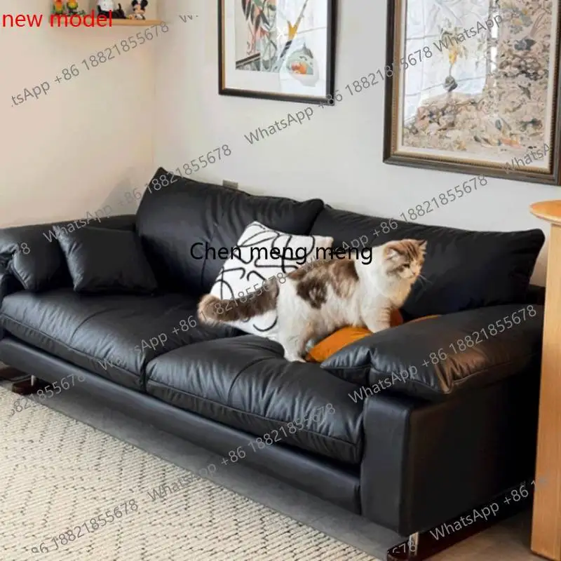 Comfortable Vintage Sofas Fancy Genuine Leather Lounge Living Room Couches Designer Solid Wood Divano Da Soggiorno Furniture A1