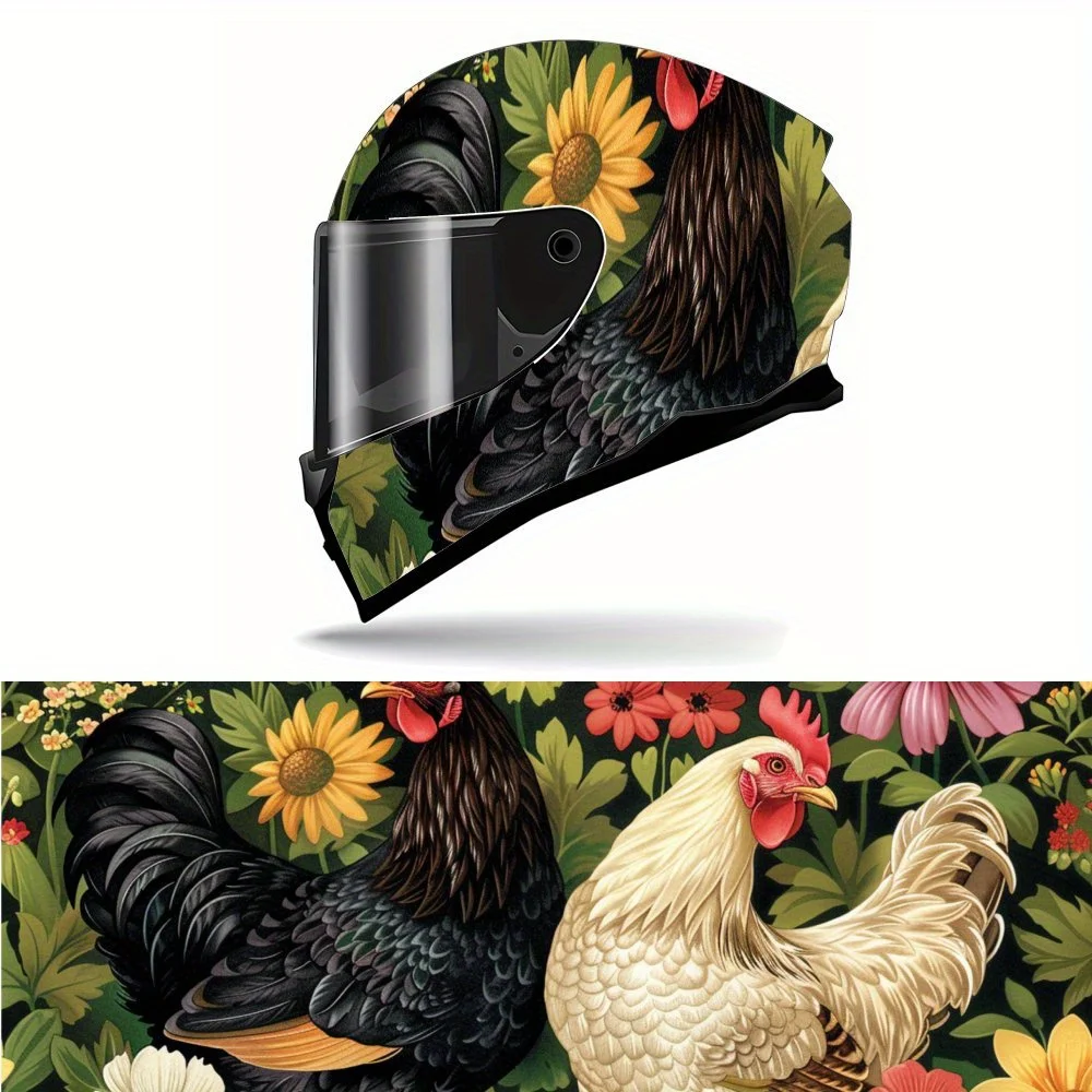 Farm Chicken Flock Print Full Helmet Wrap Sticker Motorcycle Helmet Racing Graphic Decal Vinyl Wrap Helmet Decorative Sticker Wa