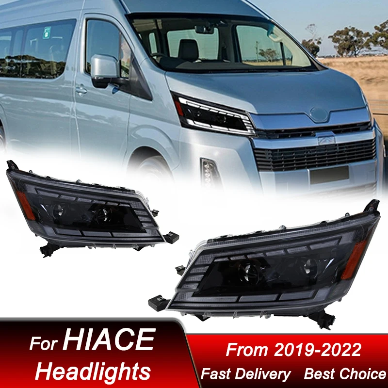 

Автомобильные фары для Toyota HIACE 300 2019-2022, полностью светодиодные фары в сборе, обновленный комплект аксессуаров для линз проектора с высокой настройкой