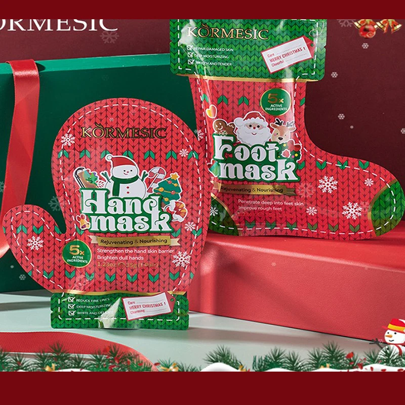2 قطعة عيد الميلاد التقشير قناع اليد قناع القدمين قدم باديكير إزالة الجلد الميت ترطيب مقشر القدم قدم أقنعة العناية بالبشرة
