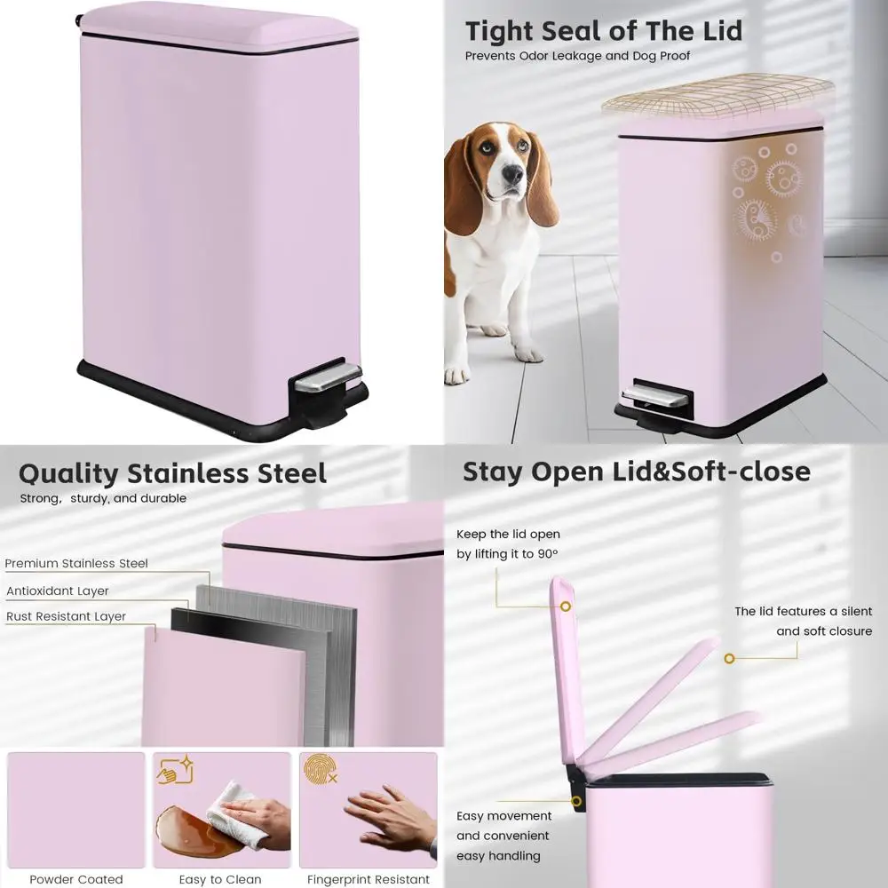 

Stainless Steel 8 Gallon Trash Can with Soft Close Lid, Removable Bucket, Odor Control, Fingerprint Resistant, Slim Design