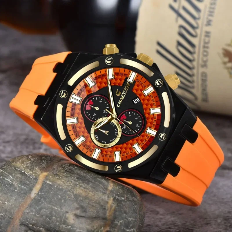 

Luxury Men's WatchesMen's Waterproof Watches Silicone Tape Calendar Chronograph WatchesMen's Quartz Watches reloj hombre