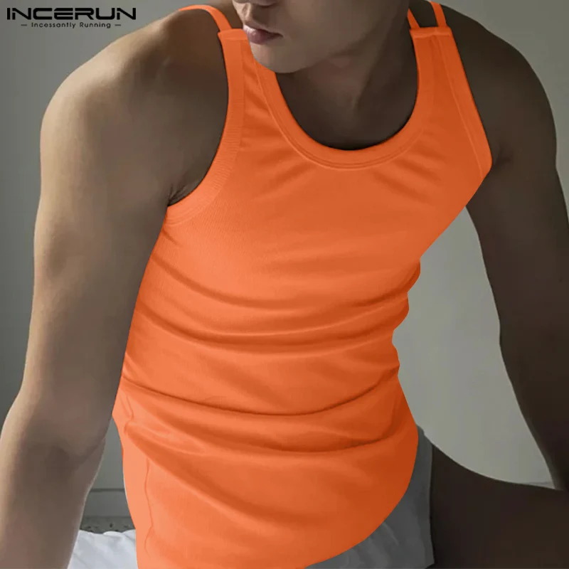 

INCERUN Men Tank Tops Solid Color O-neck Sleeveless Knitted Casual Male Vests 2025 Fashion Skinny Sexy Men Clothing S-5XL Summer