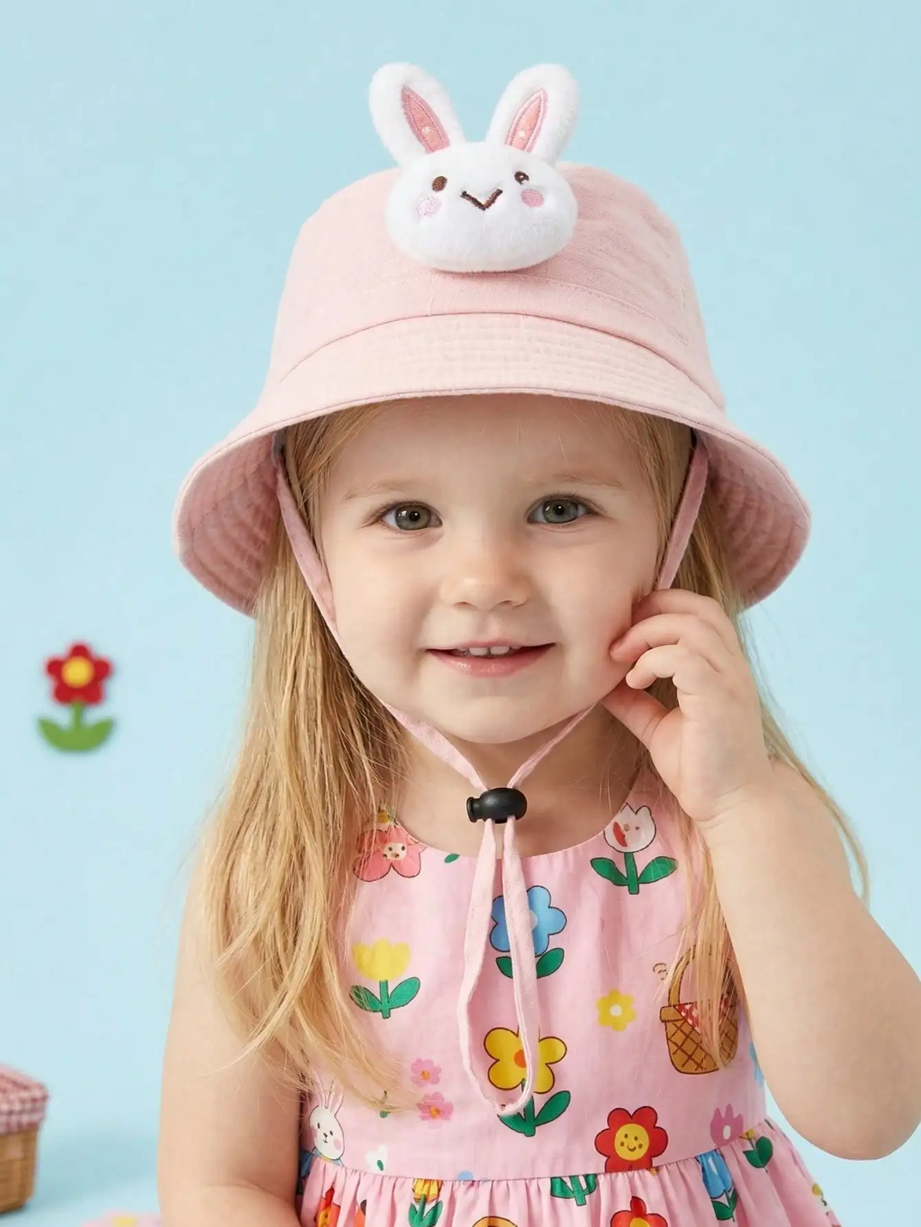 

1Pc 1-3Y Toddler Girls Pink Cute Rabbit Bucket Hat Lightweight Summer Sun Hat For Outdoor Travel