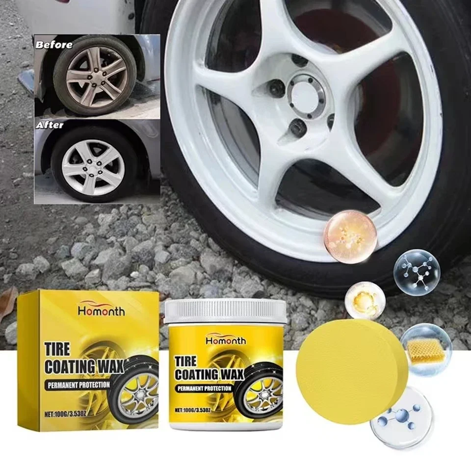 Tire Coating Wax Wheel Re-Black Shine Fast-Acting Rim Cleaning Dust Rust Remover Hydrophobic Sealant Anti Aging Type Wax for Car