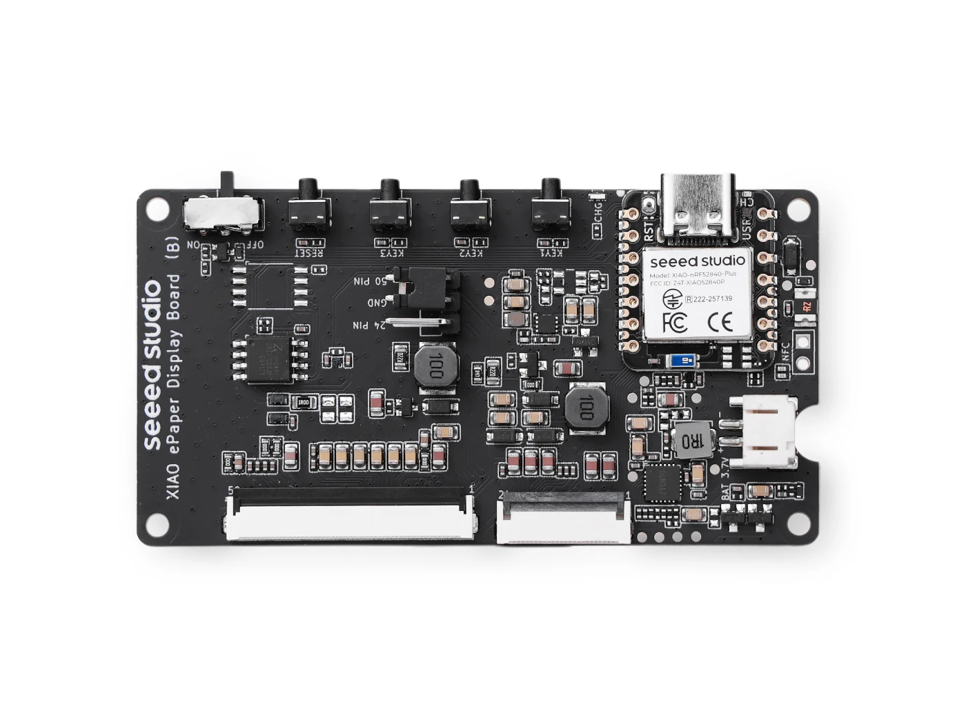 XIAO ePaper Display Board EN04,by XIAO nRF52840 Plus, support 24pin 50pin,JST 2.0mm battery connector charging IC power switch