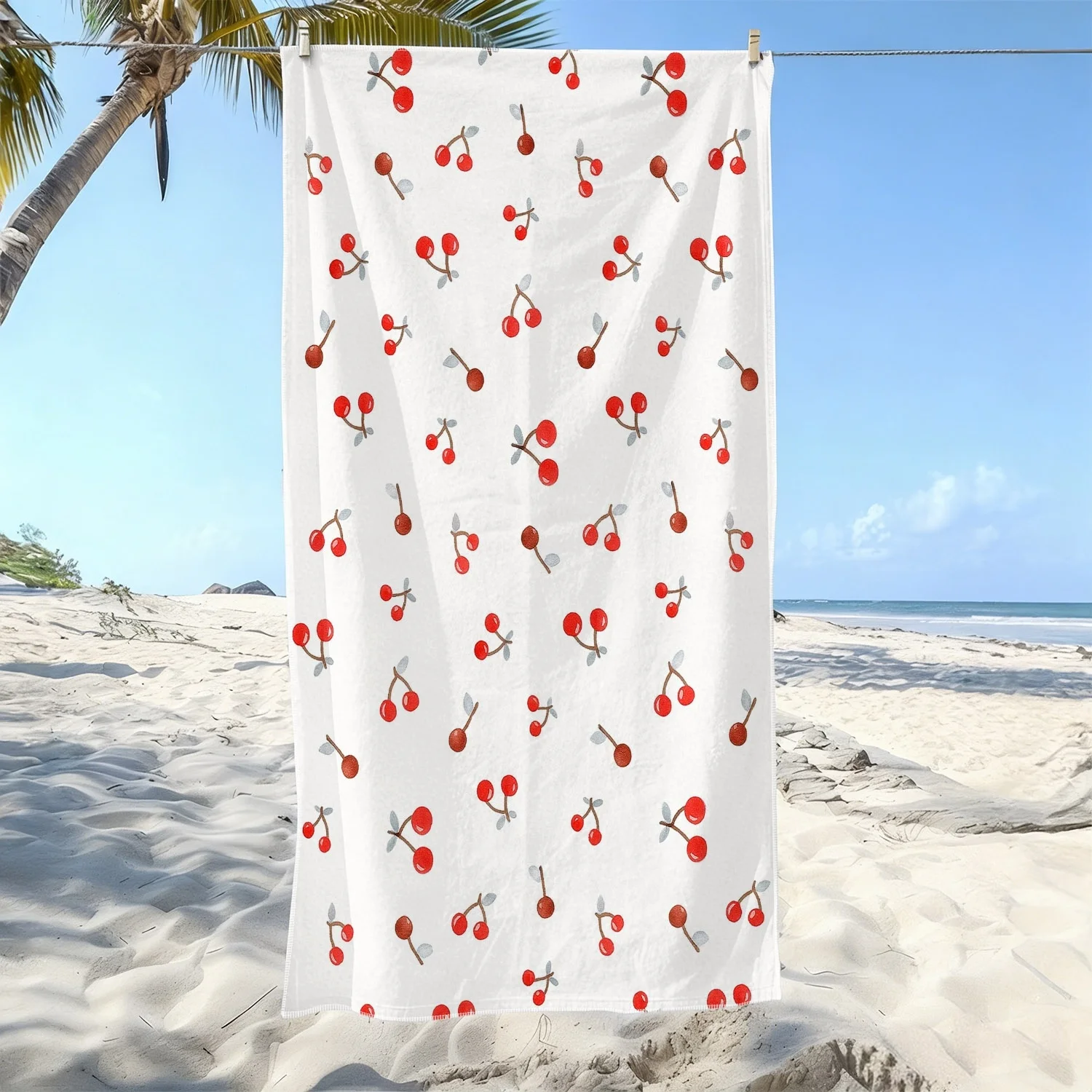Toalha de praia com estampa de cereja doce, toalha absorvente macia de secagem rápida, ótima para festa na piscina e férias à beira-mar, bela férias de verão