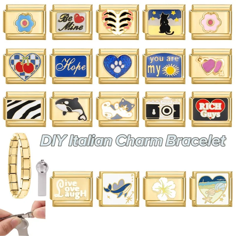 Y2K الذهب سحر رومانسية كوكب كاميرا القلب الإيطالية سحر الروابط صالح 9 مللي متر سوار الفولاذ المقاوم للصدأ DIY بها بنفسك صنع المجوهرات هدية الفتيات