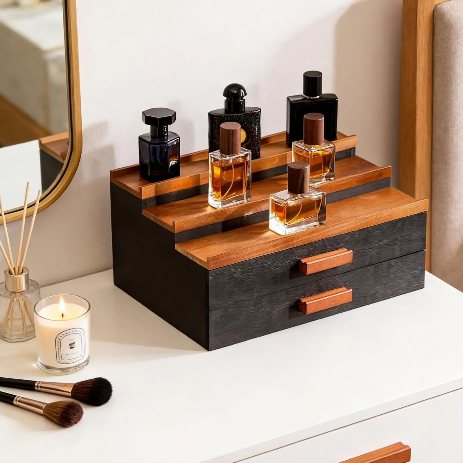 

Perfume Display Risers Wood Storage Rack Organization Versatile Men Organizer Perfume Holder for Jewelry Skincare Cabinet