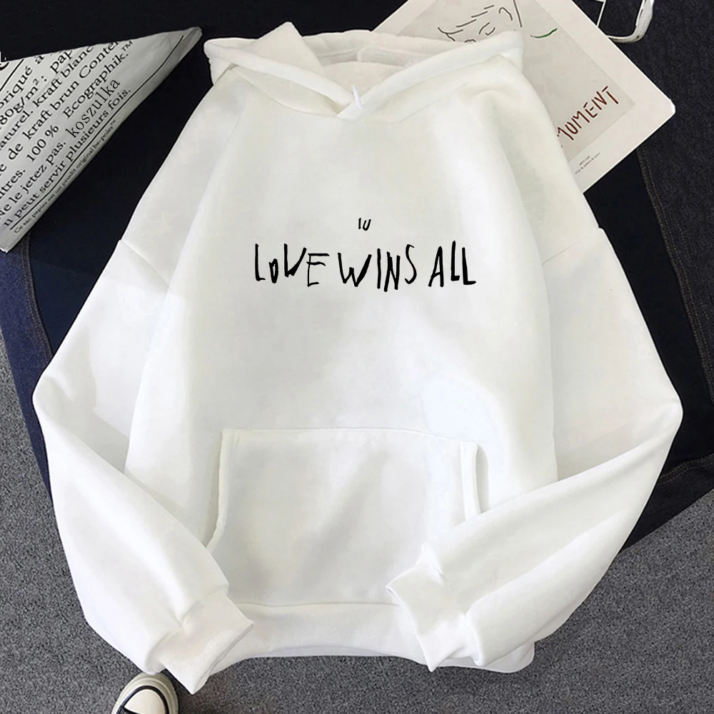 2024 New IU Love Wins All Letter Print Hooded Men Women Four Seasons Hoodies Plus Size Sweatshirt Korean Style Unisex Streetwear