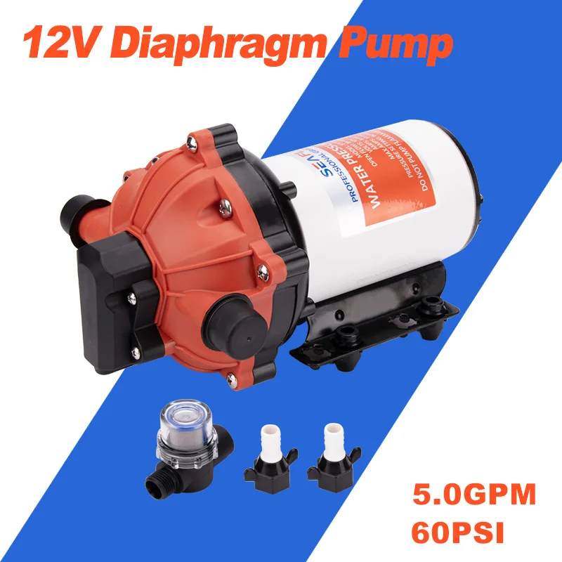 12V Selbstansaugende Membran-Wasserpumpe 5,0 GPM 60 PSI |   Hochdruck-Frischwasserpumpe für Marine und Wohnmobile 18,9 LPM