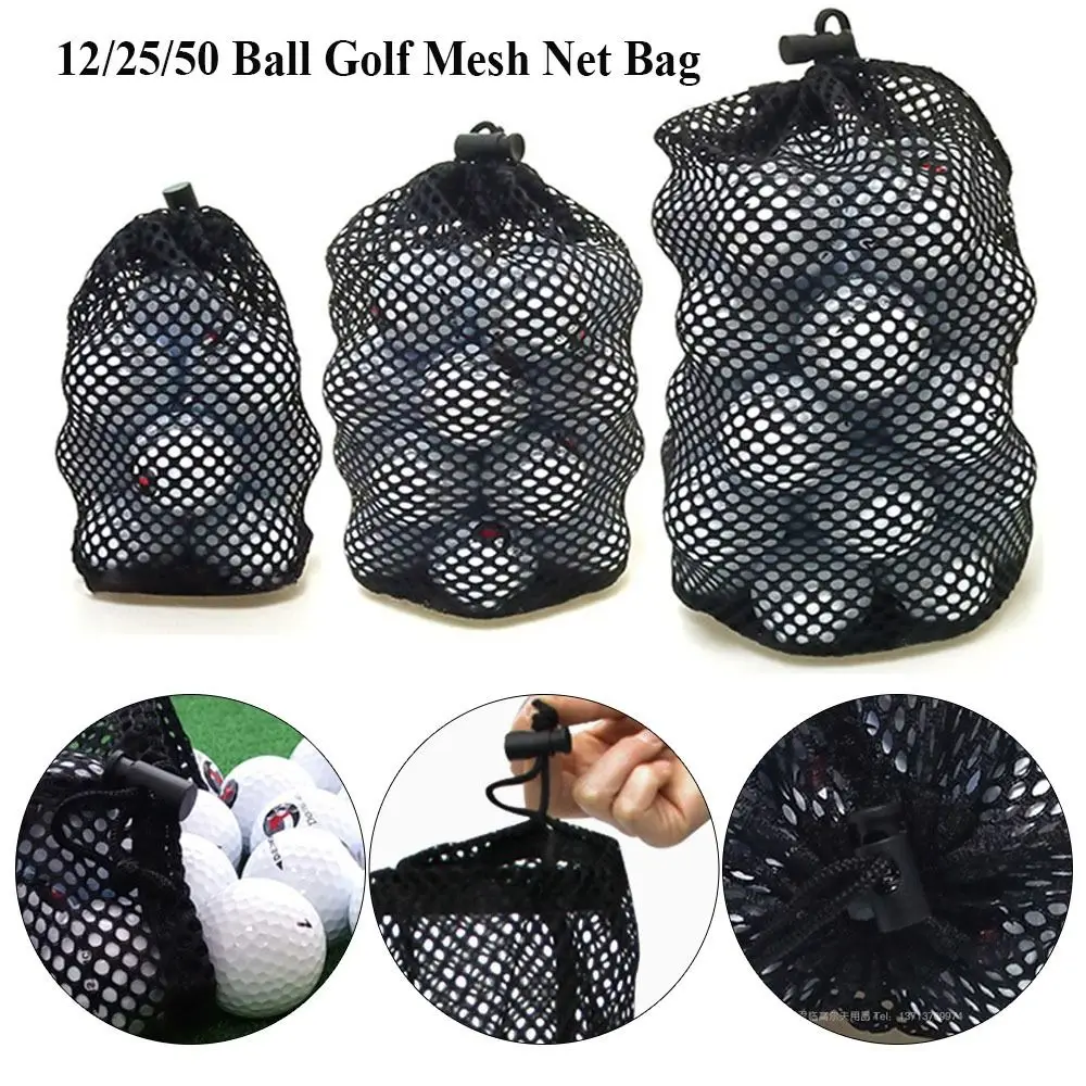 Bolsa de cordão para golfe e tênis, saco de transporte, malha Net, Ball Holder, Nylon Holder, 3 tamanhos, 12, 25, 50