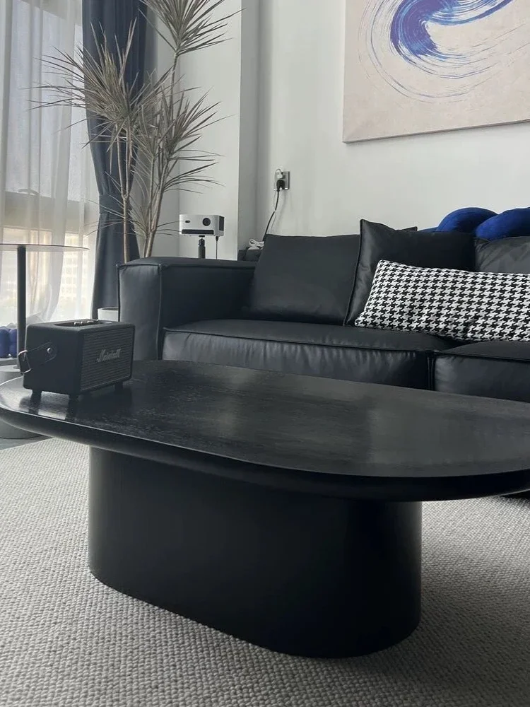 # Nordic Luxury, Modern Simplicity, Model Room, Oval Black Oak Italian Coffee Table, Living Room Coffee Table, A Few Sides