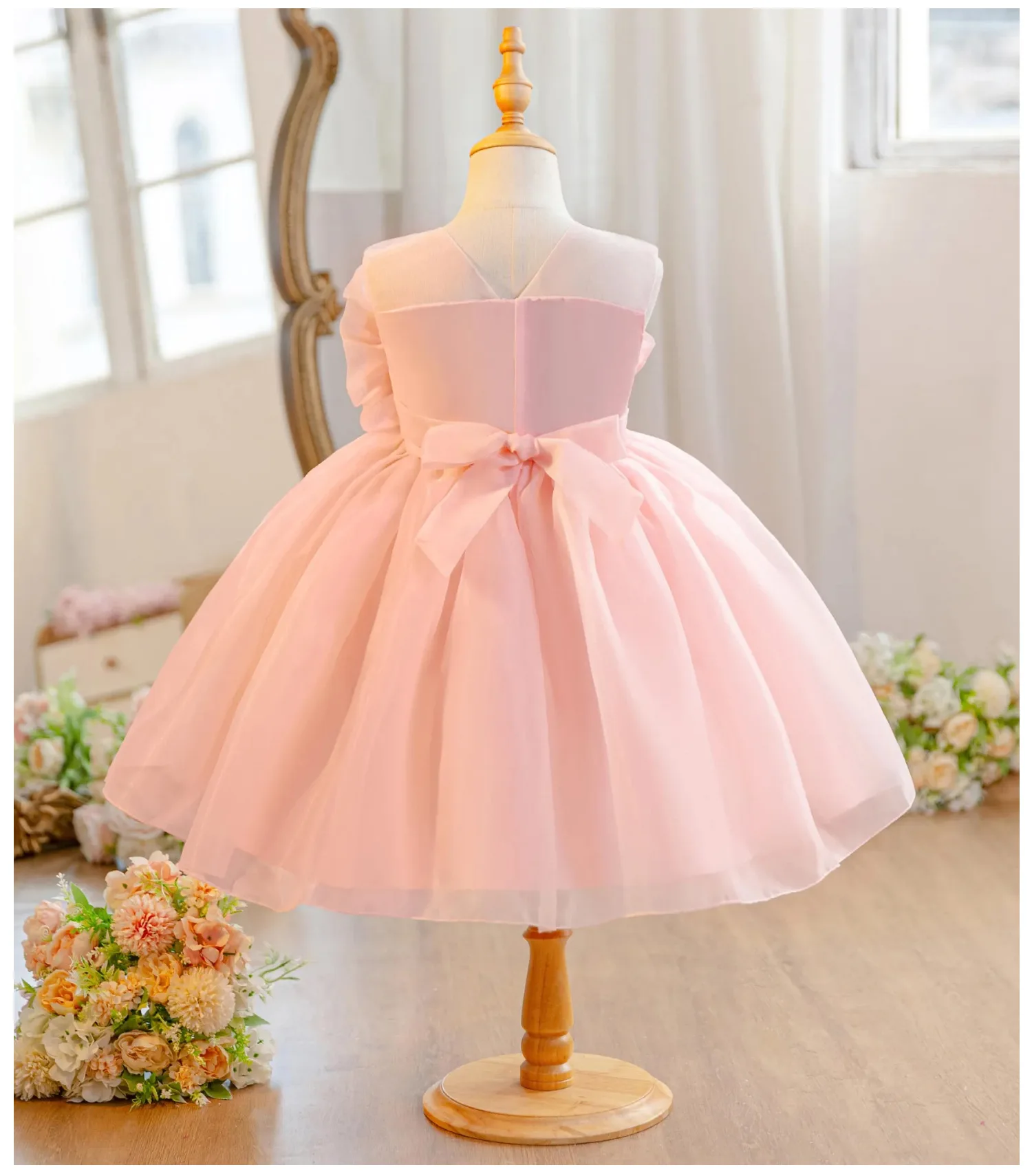 Baby Girly Dress with Flowers Kid Girl Puffy Holiday Dresses Child Clothes Ball Gown