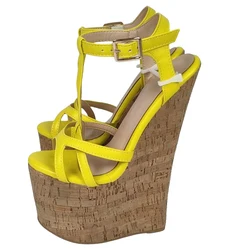 DIZHUANG shoes Sexy women's high-heeled sandals. About 20cm heel height. Wedges sandals. Yellow sandals. Summer women's shoes.