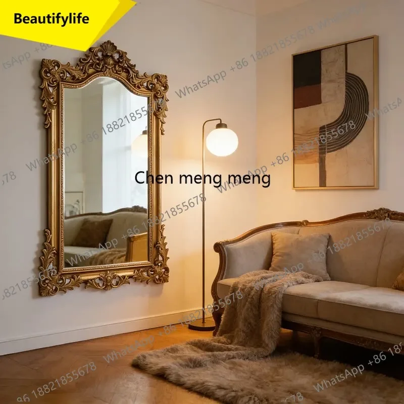 6239  French luxury full body mirror American retro carved floor mirror bedroom full-length mirror